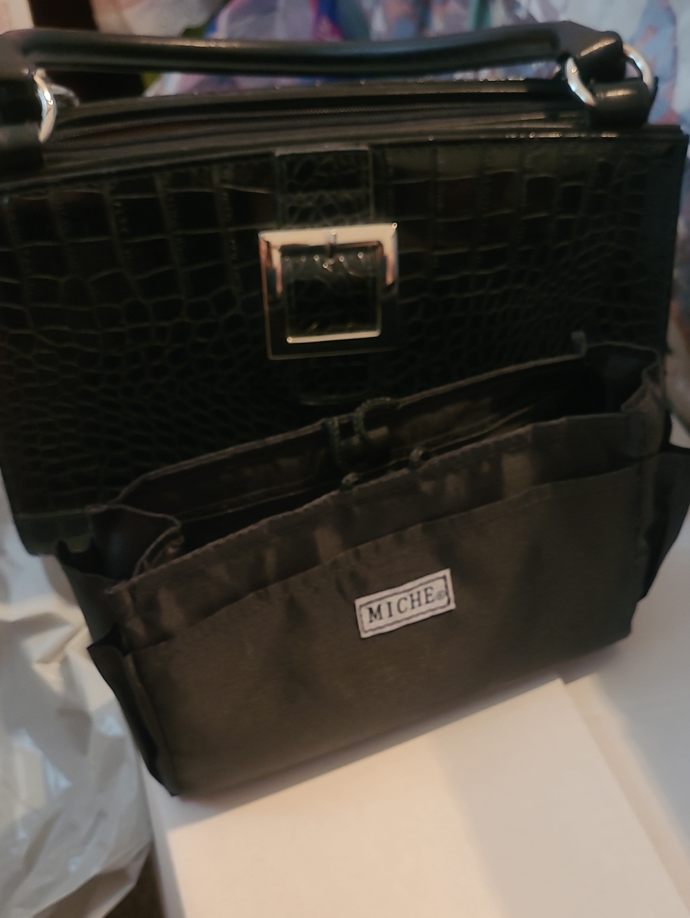 Miche Black Croc-Embossed Womens Handbag with Removable Organizer